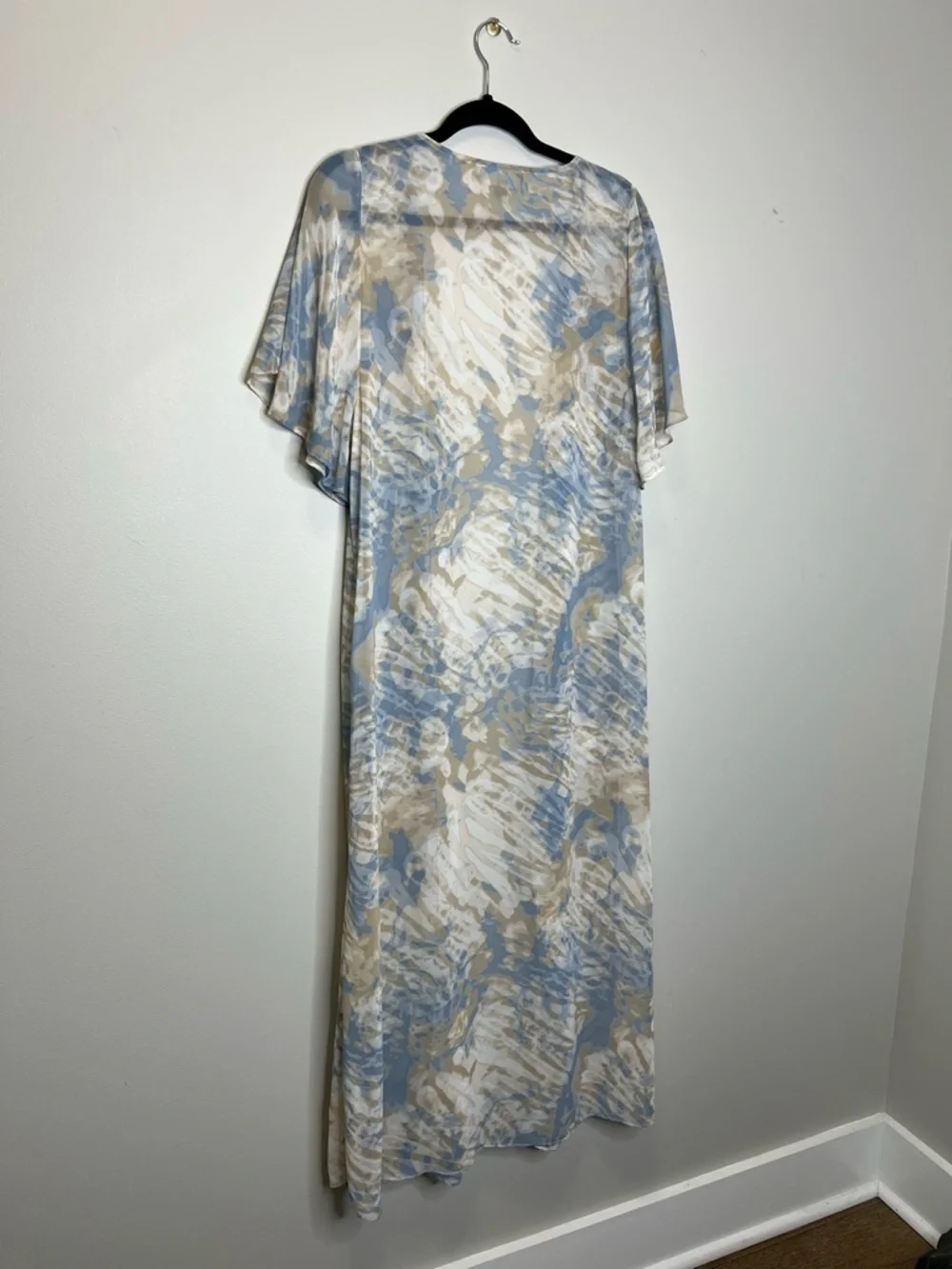 ASHER Boho Christian Flutter Sleeve Semi Sheer flowy Open Front Duster size M
